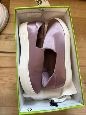 Alex and Ani Satin Slip-On Platform Mules in Mauve Pink